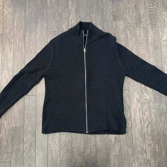 Express Men's XL Black Ribbed Full Zip-Up Sweater 100% Cotton - Picture 12 of 16